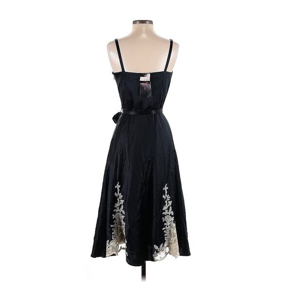 NWT susan lucci silk dress Black White Floral Lace Midi Tie Belt 4 - Picture 2 of 3